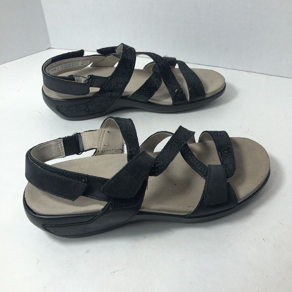 Aravon Sandals Womens Size 8 Comfort X Strap Ankle Black Snake Print D - Picture 8 of 10